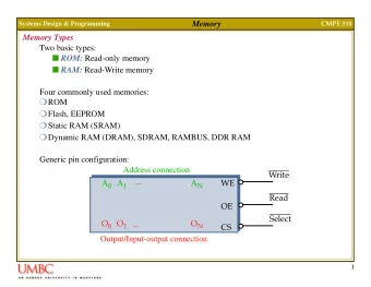 Memory  Systems Design &amp; Programming  CMPE 310  Memory Types  Two basic types:  ROM: