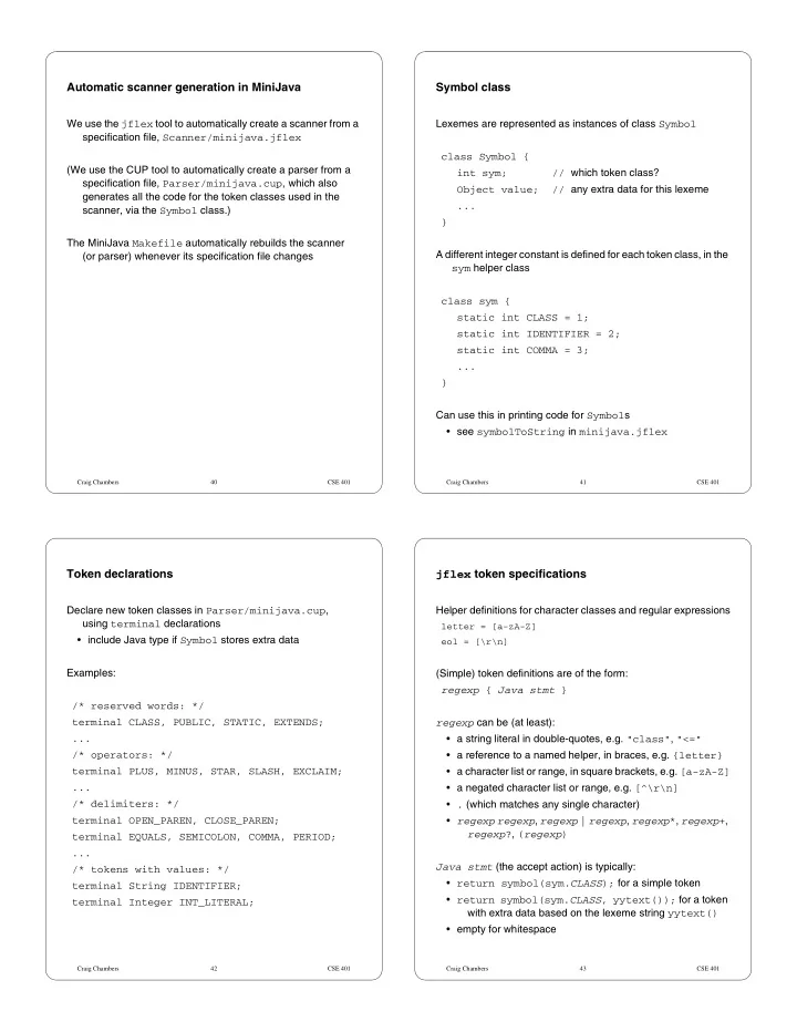 automatic scanner generation in minijava symbol class
