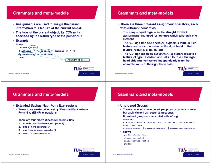grammars and meta models grammars and meta models