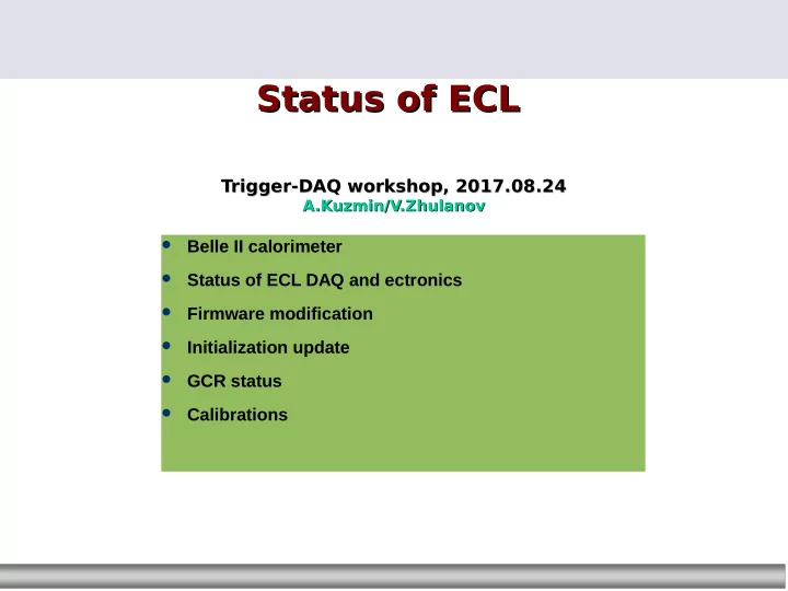 status of ecl status of ecl