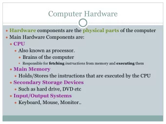 Computer Hardware  Hardware components are the physical parts of the computer  Main Hardware