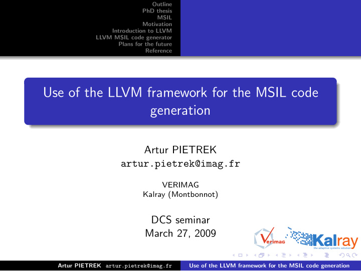 use of the llvm framework for the msil code generation