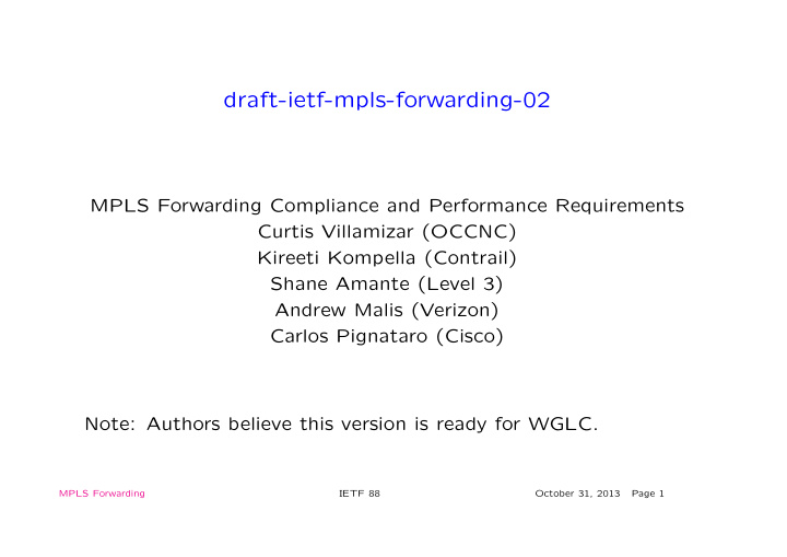 draft ietf mpls forwarding 02