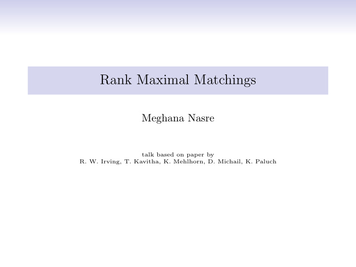 rank maximal matchings