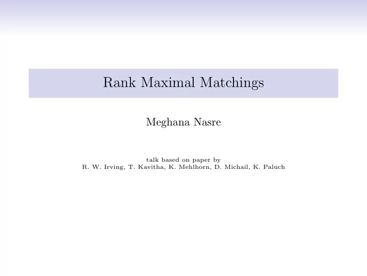 rank maximal matchings