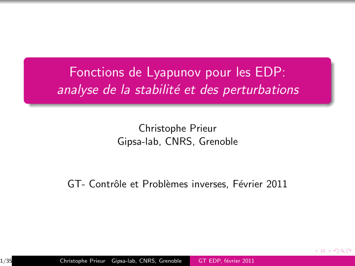 fonctions de lyapunov pour les edp analyse de la stabilit