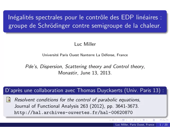 in egalit es spectrales pour le contr ole des edp lin