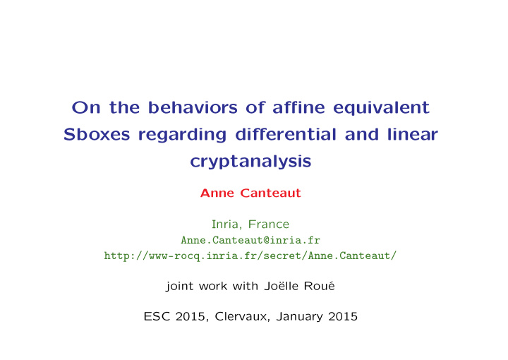 on the behaviors of affine equivalent sboxes regarding