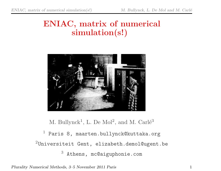 eniac matrix of numerical simulation s
