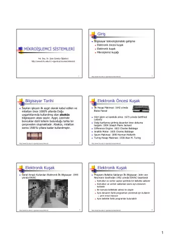 Giri   Bilgisayar teknolojisindeki geli  me  Elektronik ncesi ku  ak M  KRO