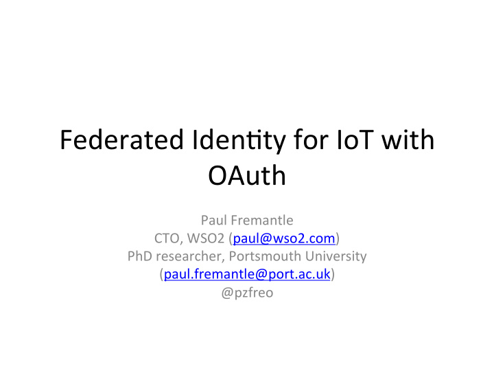 federated iden ty for iot with oauth