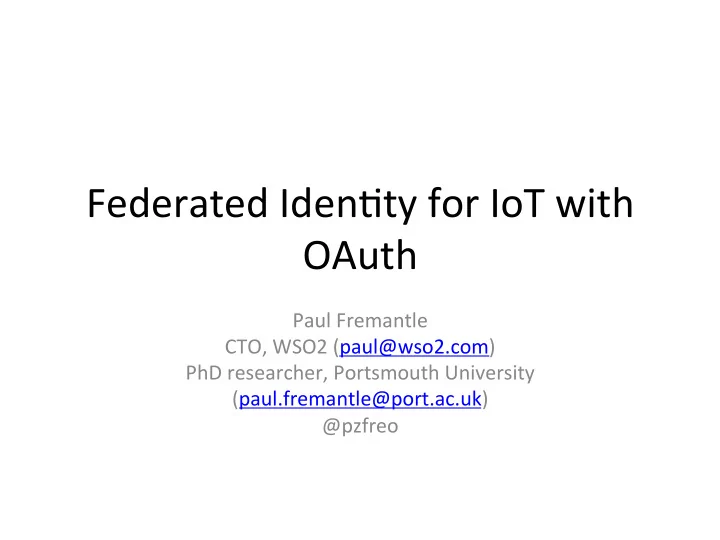 federated iden ty for iot with oauth