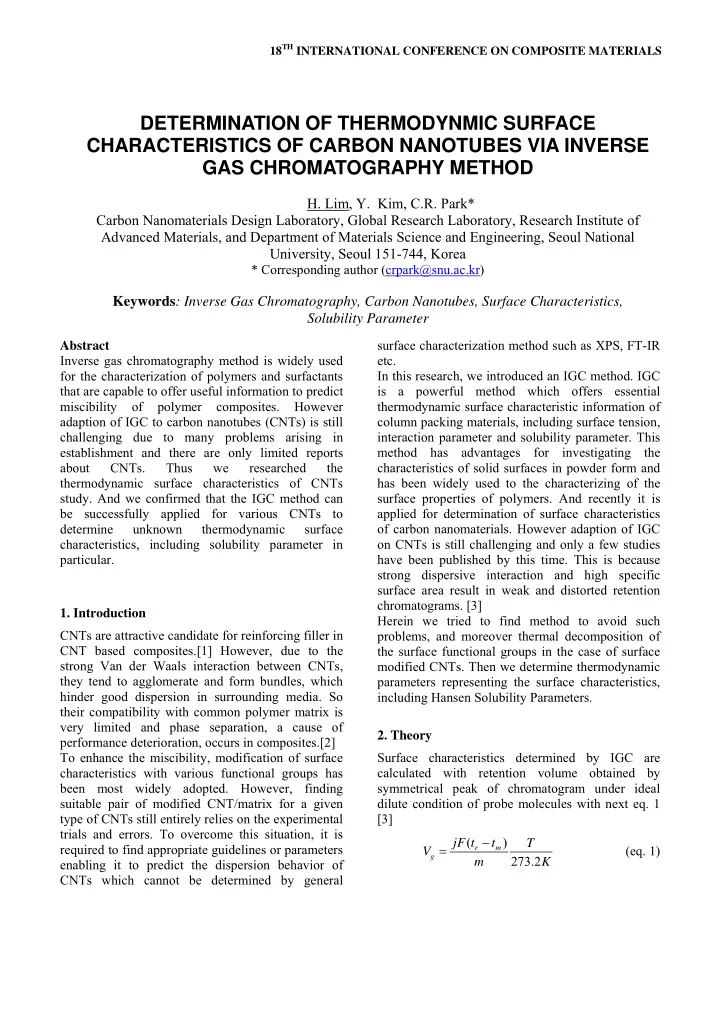 determination of thermodynmic surface characteristics of