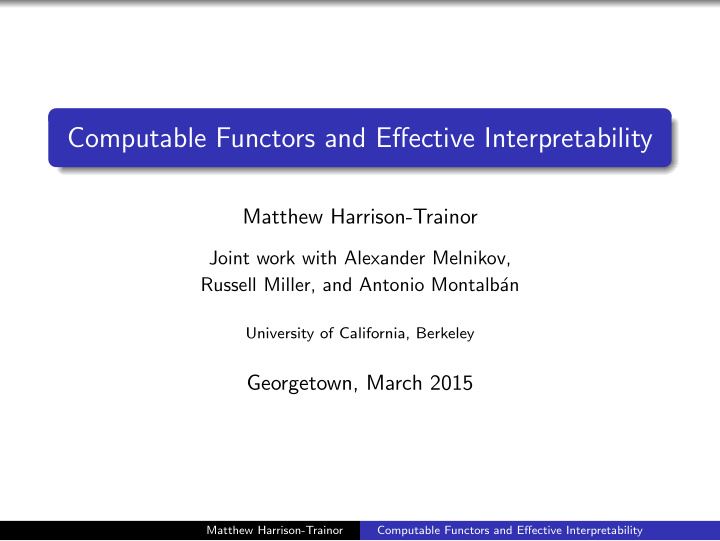 computable functors and effective interpretability