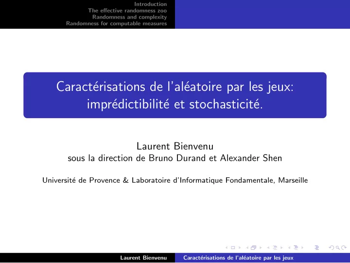 caract erisations de l al eatoire par les jeux impr