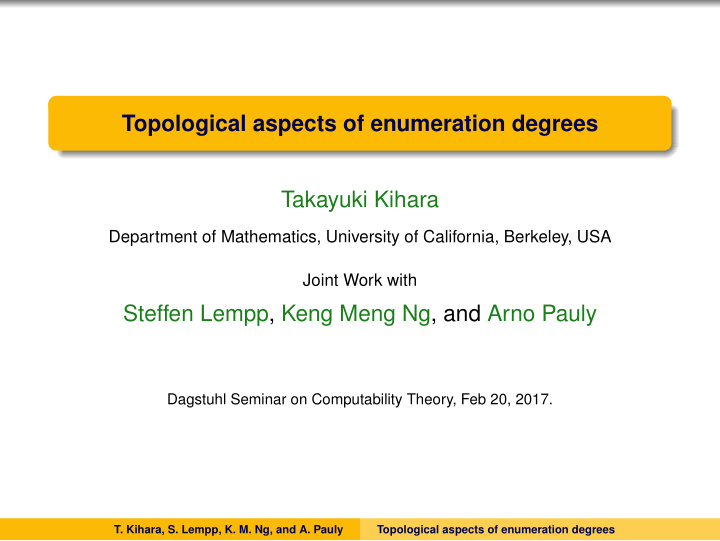 topological aspects of enumeration degrees takayuki kihara