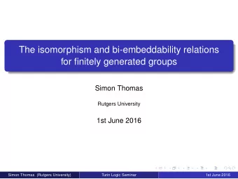 The isomorphism and bi-embeddability relations  for finitely generated groups  Simon Thomas