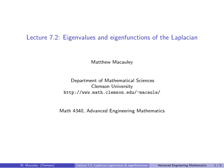 lecture 7 2 eigenvalues and eigenfunctions of the