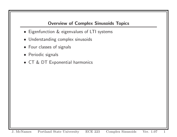 overview of complex sinusoids topics eigenfunction