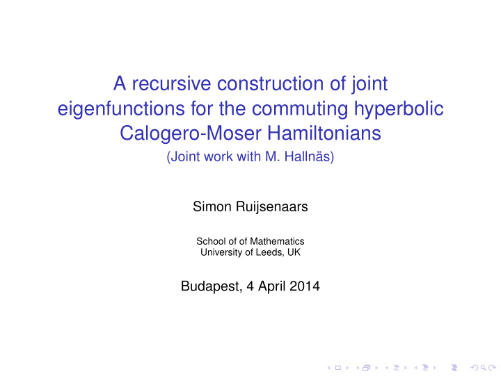a recursive construction of joint eigenfunctions for the