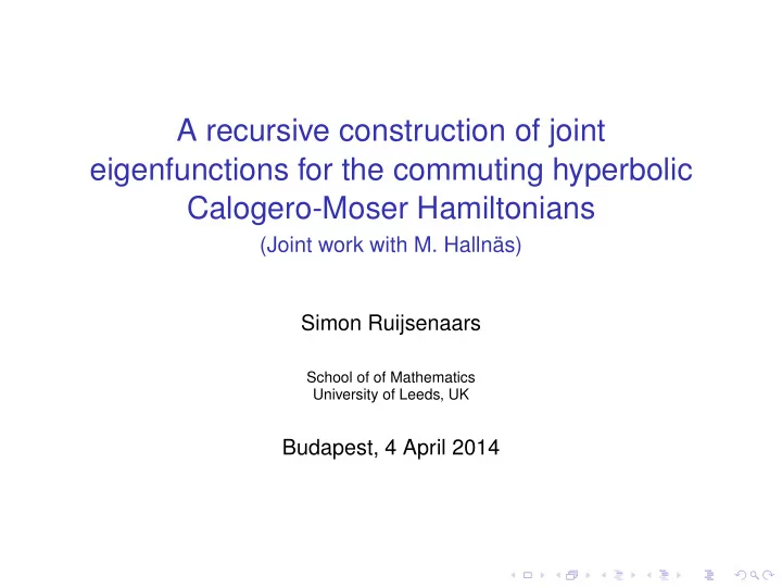 a recursive construction of joint eigenfunctions for the