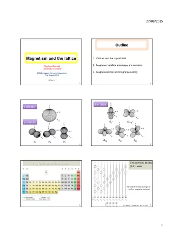 Outline    Magnetism and the lattice 1. Orbitals and the crystal field 2. Magnetocrystalline