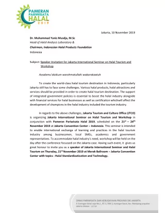 Jakarta International Seminar  on Halal Tourism and Workshop  Halalanthoyyiban Standardization and
