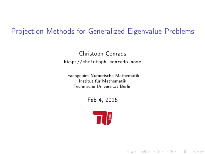 projection methods for generalized eigenvalue problems