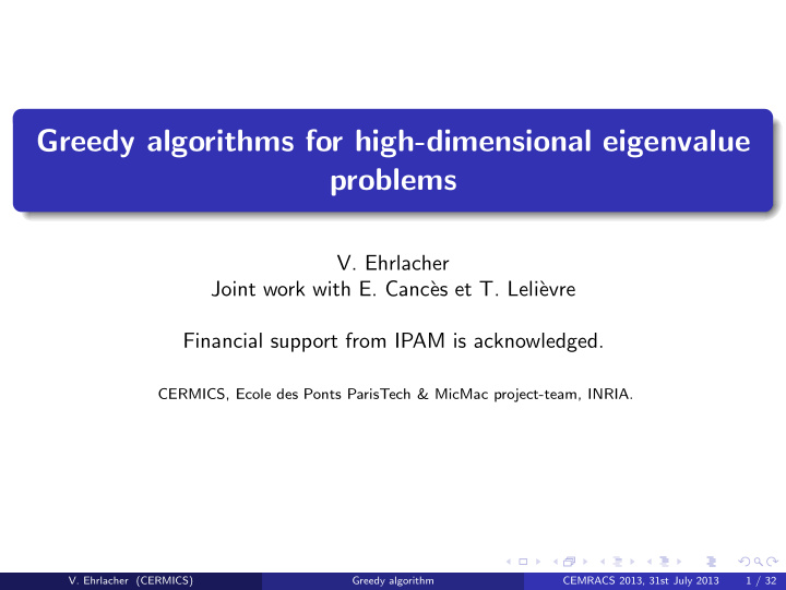 greedy algorithms for high dimensional eigenvalue problems