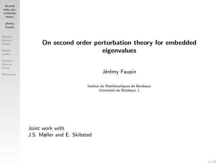 on second order perturbation theory for embedded