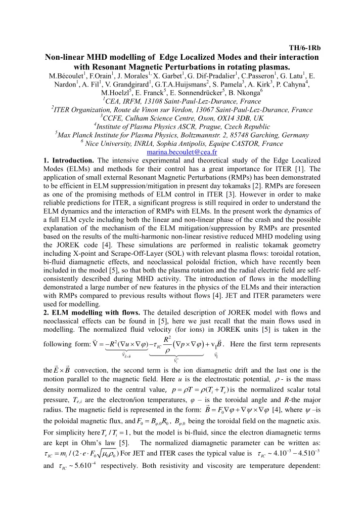 non linear mhd modelling of edge localized modes and