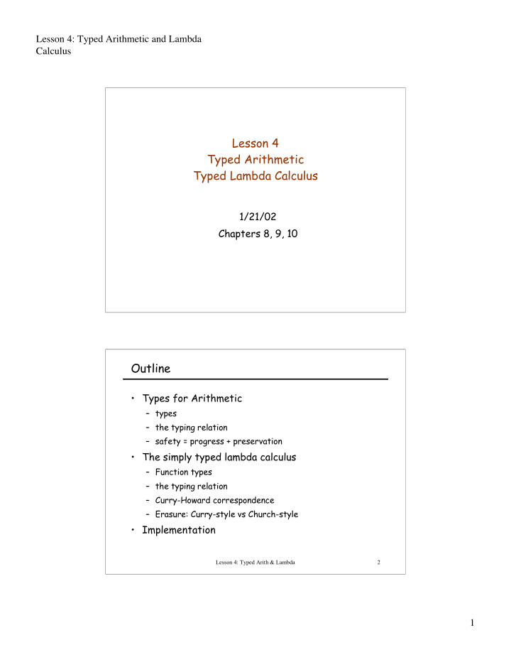 lesson 4 typed arithmetic typed lambda calculus