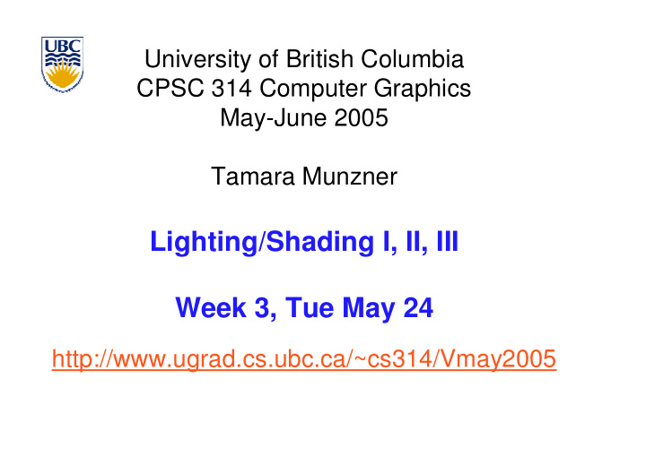 lighting shading i ii iii week 3 tue may 24