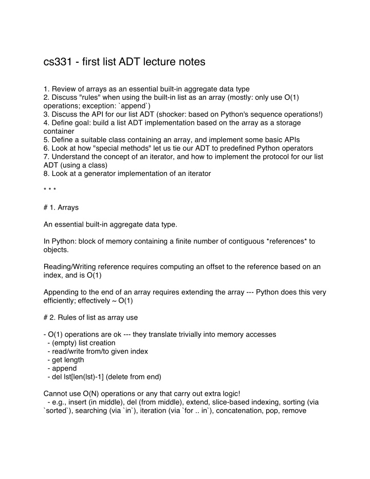 cs331 first list adt lecture notes