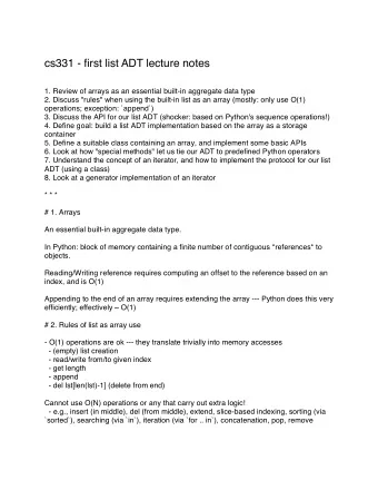 cs331 - first list ADT lecture notes  1. Review of arrays as an essential built-in aggregate data