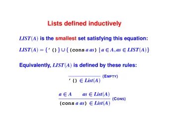 Lists defined inductively ( A ) is the smallest set satisfying this equation:  LIST  LIST ( A ) f