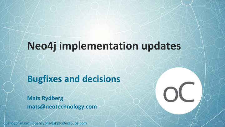 neo4j implementation updates