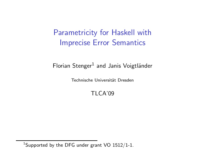parametricity for haskell with imprecise error semantics
