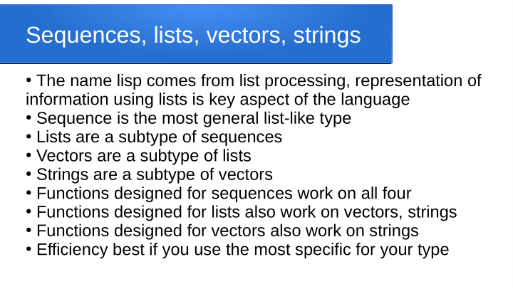 sequences lists vectors strings