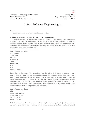 02161: Software Engineering 1  Note This is an advanced exercise and takes more time.  Adding a