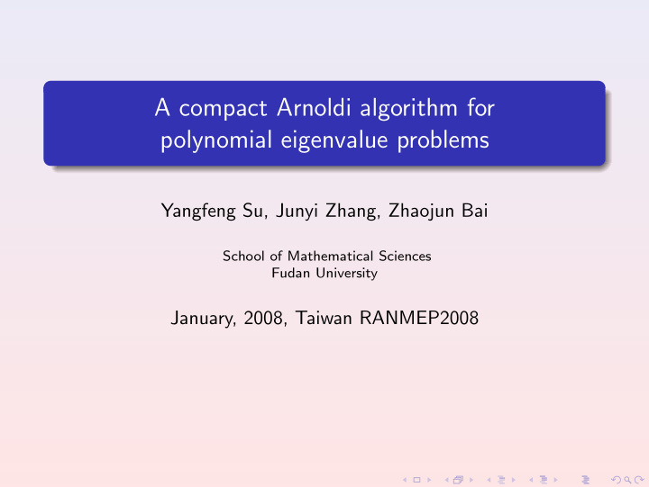 a compact arnoldi algorithm for polynomial eigenvalue