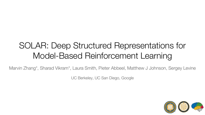 solar deep structured representations for model based