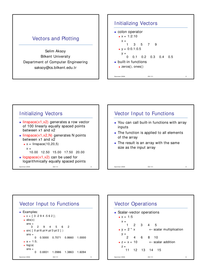 initializing vectors