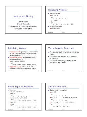 Initializing Vectors  colon operator  x =  1:2:10  Vectors and Plotting  x =  1     3     5