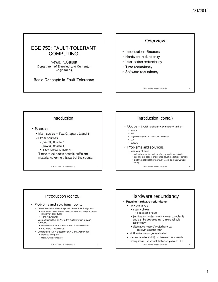 overview ece 753 fault tolerant