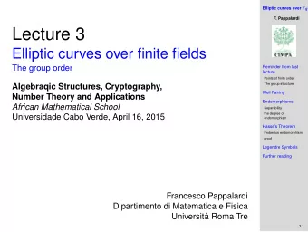 Lecture 3  Elliptic curves over finite fields  The group order  Reminder from last  lecture  Points