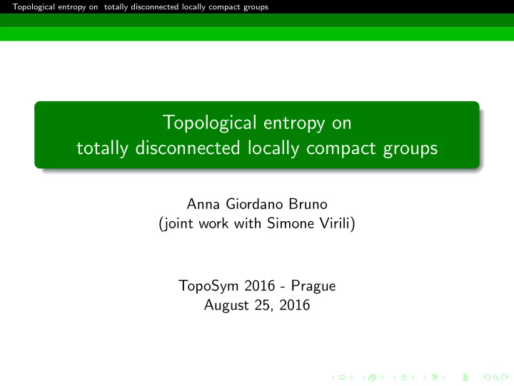 topological entropy on totally disconnected locally