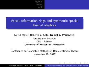 Versal deformation rings and symmetric special  biserial algebras David Meyer, Roberto C. Soto,