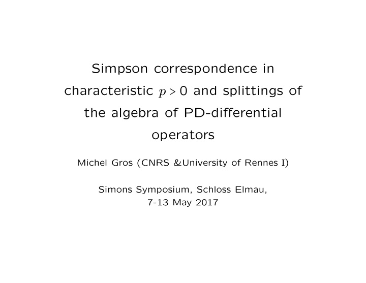 simpson correspondence in characteristic p 0 and
