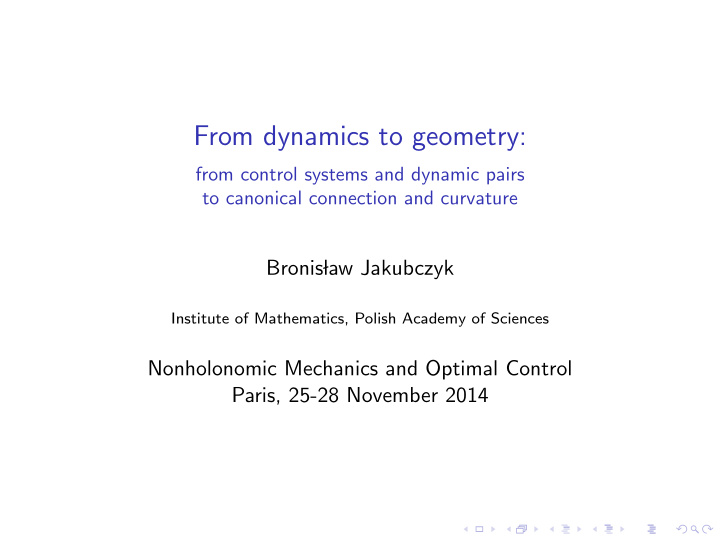from dynamics to geometry